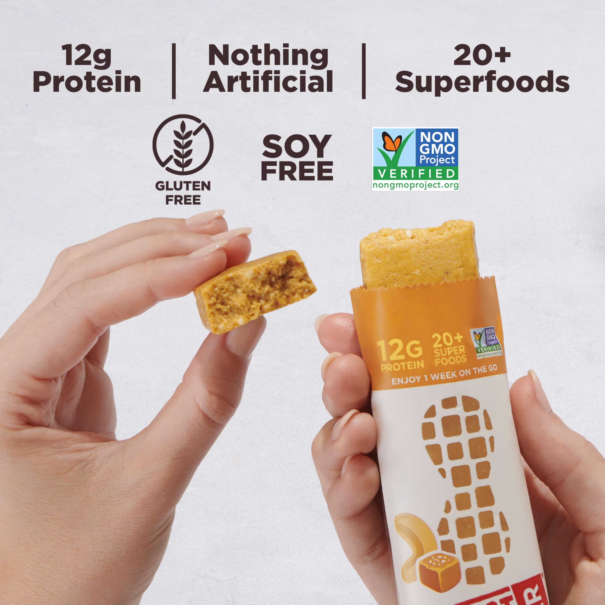 Perfect Bar Peanut Butter Cashew Swirl – 12 g protein per bar.