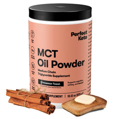 Perfect Keto 7g MCT Oil Powder bottle close-up, non-dairy keto coffee creamer