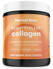 Perfect Keto Beauty + Sleep collagen tub showing powder for nighttime beauty support.