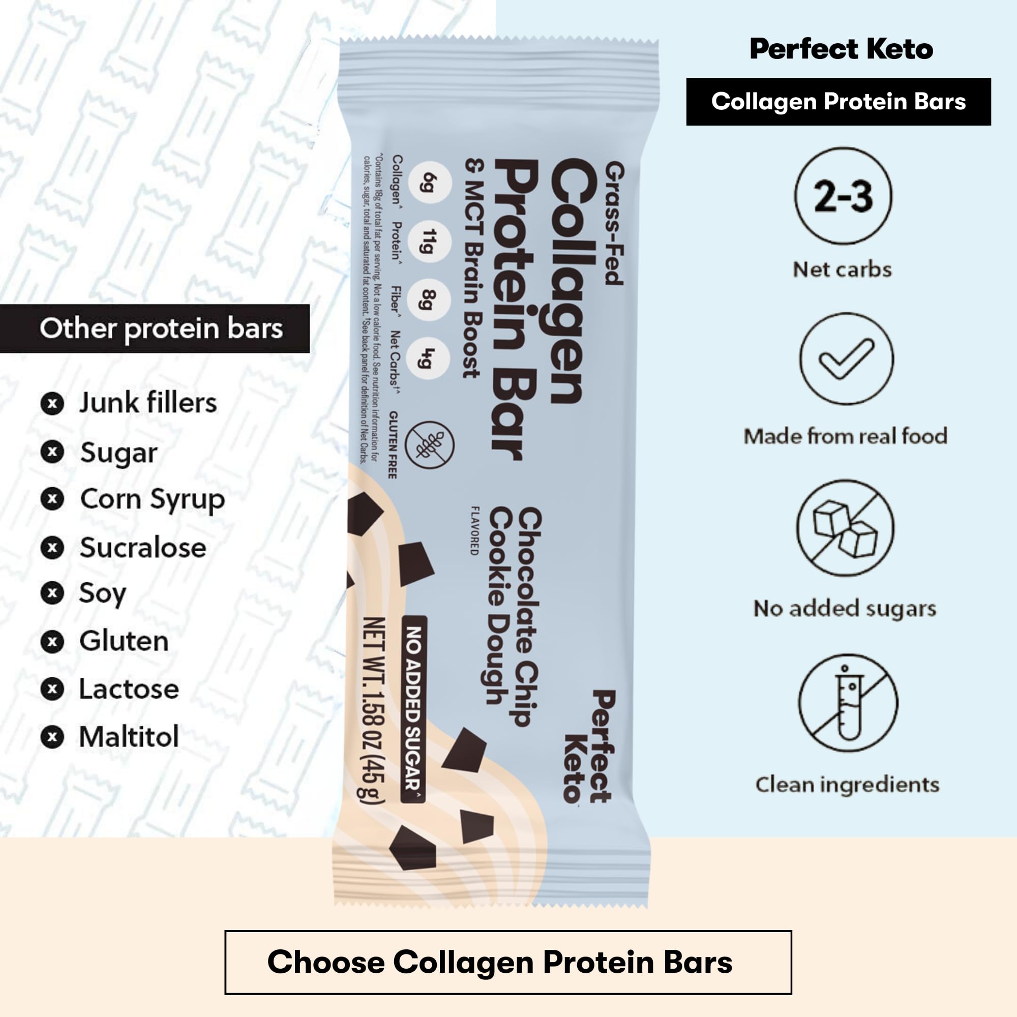 MCT oil swirl in Perfect Keto collagen bars highlighting quick energy and focus support