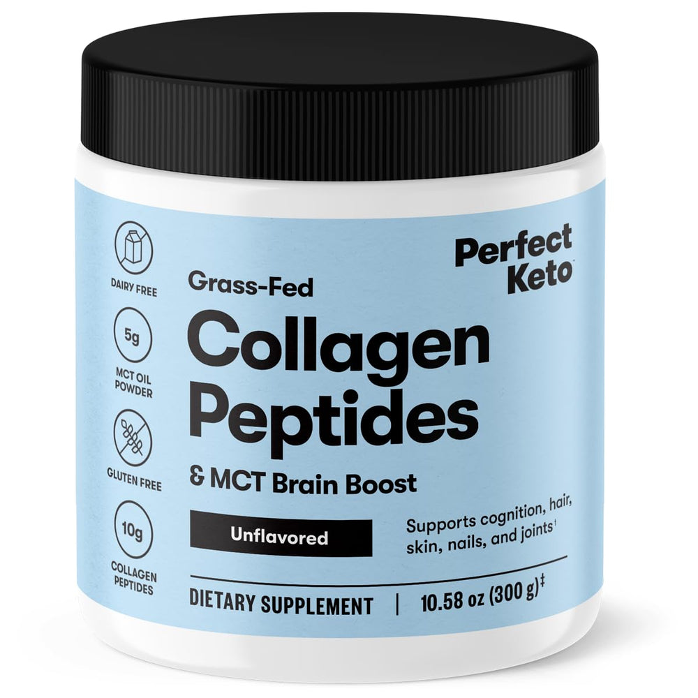 Perfect Keto collagen powder scoop ready for a quick protein boost