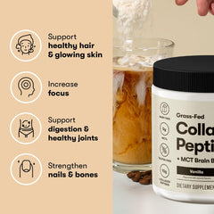 Perfect Keto Collagen Powder vanilla bottle with scoop – dessert-like taste in a bottle.
