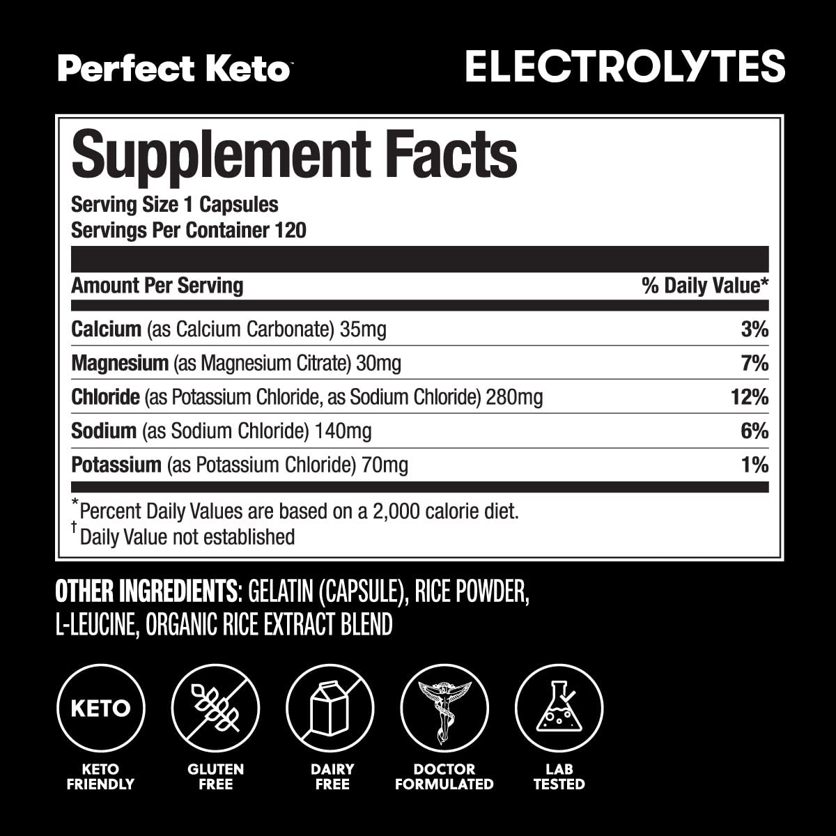 Close-up label shows gluten-free and dairy-free electrolyte support for keto.