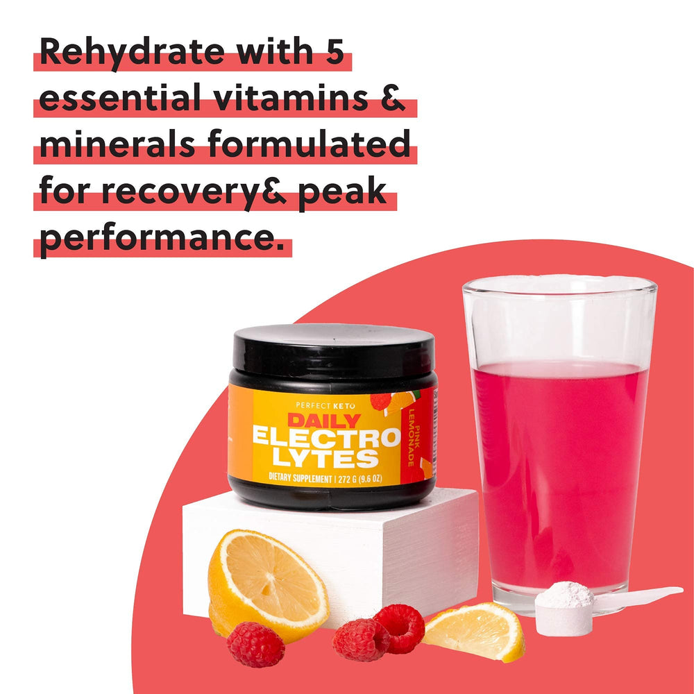 Glass with pink lemonade electrolyte drink ready in minutes