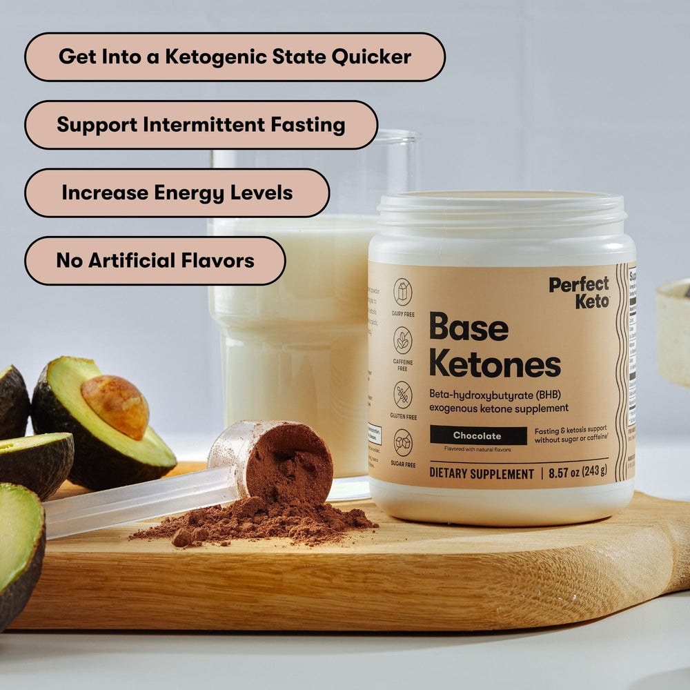 Perfect Keto Exogenous Ketones powder dissolving in water for ketosis-friendly hydration.