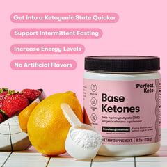 Scoop of Perfect Keto goBHB Strawberry Lemonade showing no sugar or fillers.