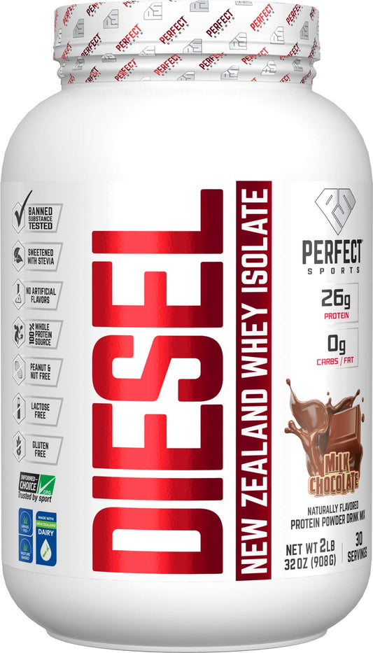 Perfect Sports Diesel New Zealand Whey Isolate bottle for post-workout protein.