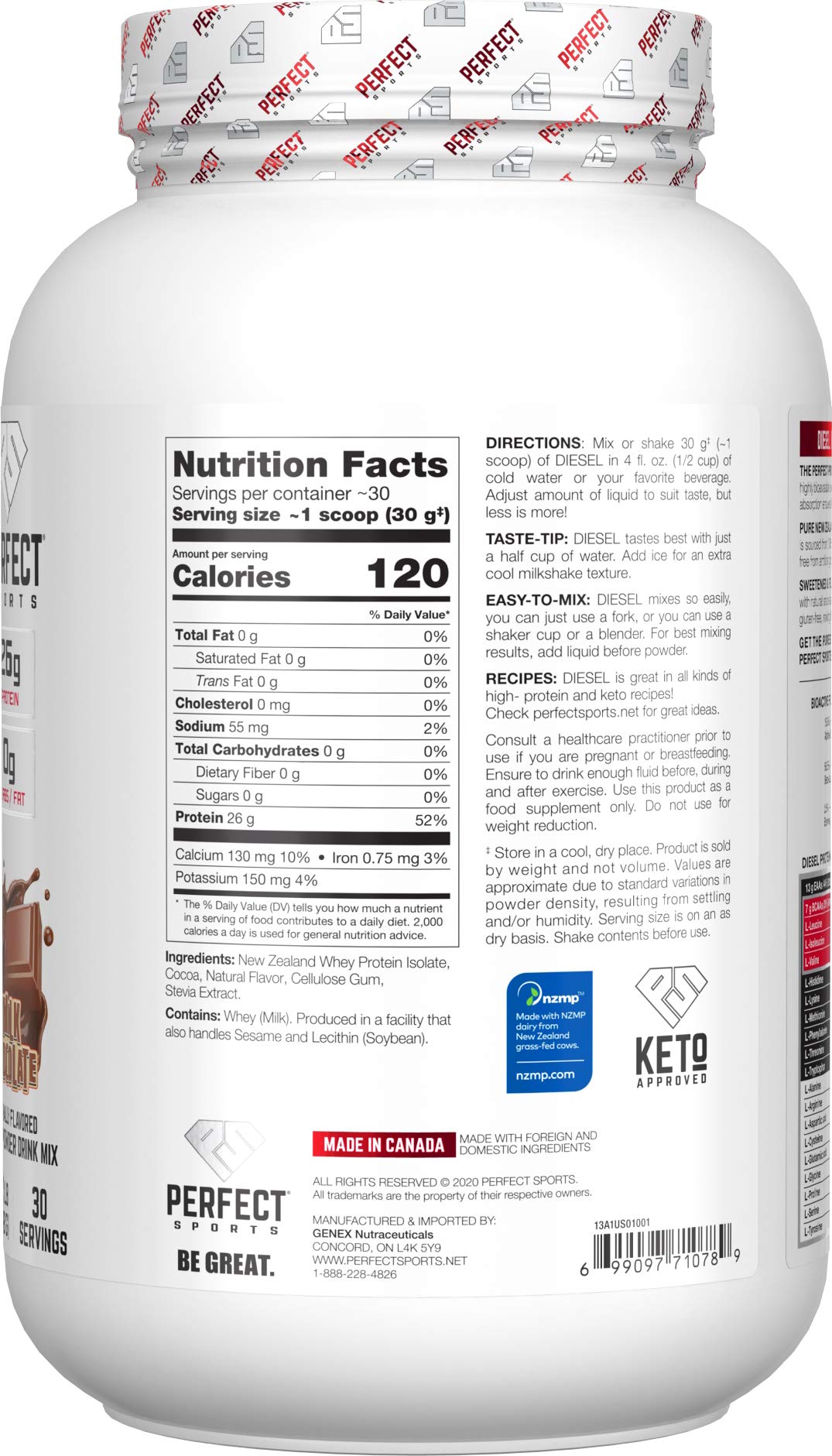 Perfect Sports Diesel NZ Whey Isolate shaker ready for quick recovery shakes.