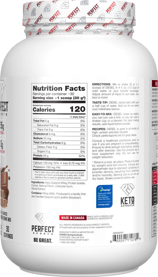 Perfect Sports Diesel NZ Whey Isolate shaker ready for quick recovery shakes.