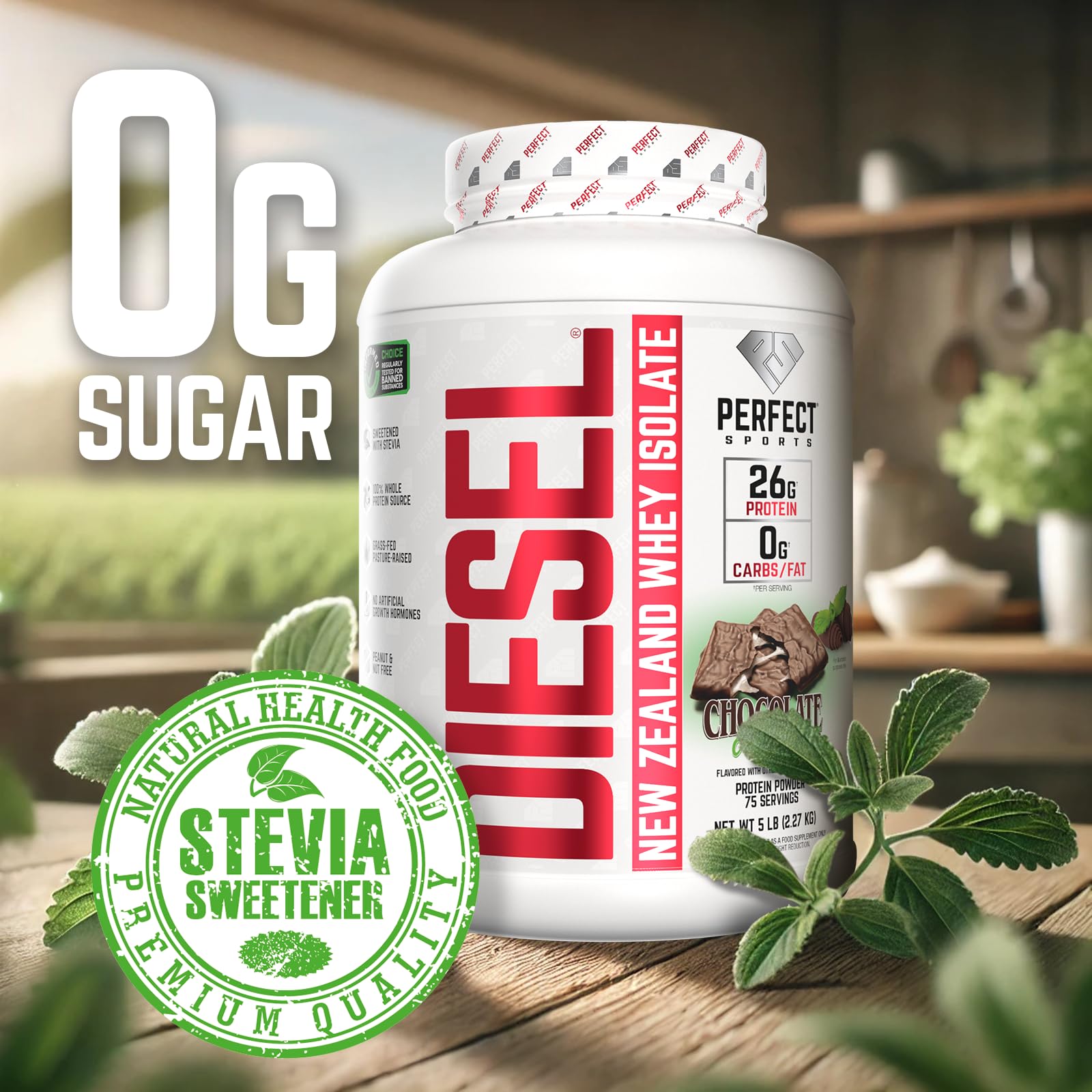 Close-up of creamy chocolate mint shake made with Diesel NZ Whey Protein Isolate.