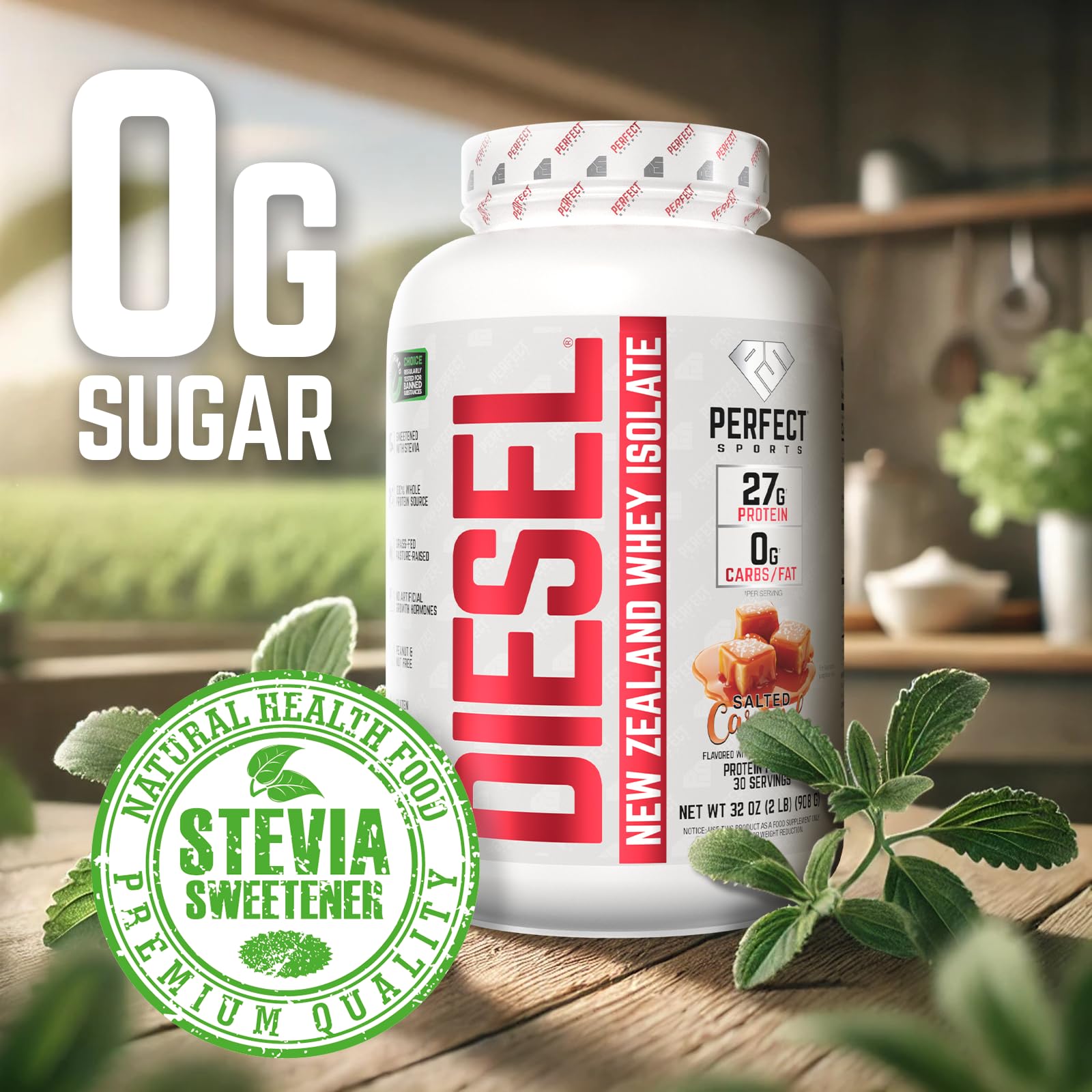 Perfect Sports Diesel stevia-sweetened formula appealing to keto-friendly diets.