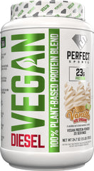 Perfect Sports Diesel Vegan bottle front view highlights 23g protein per serving.