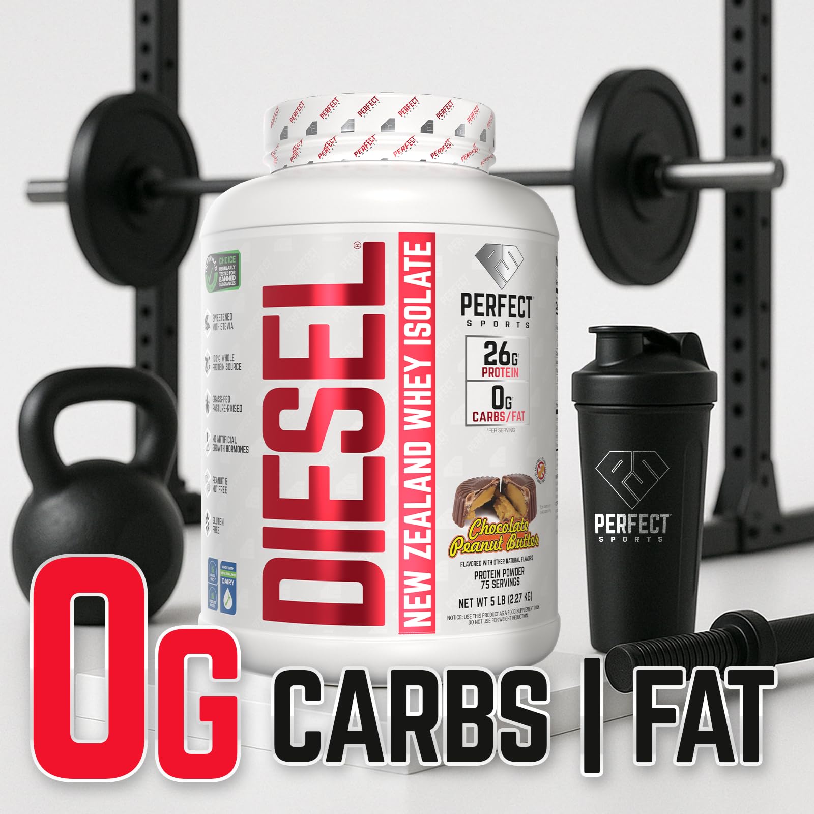 PERFECT SPORTS Diesel whey isolate ingredients — stevia-sweetened, no artificial additives.