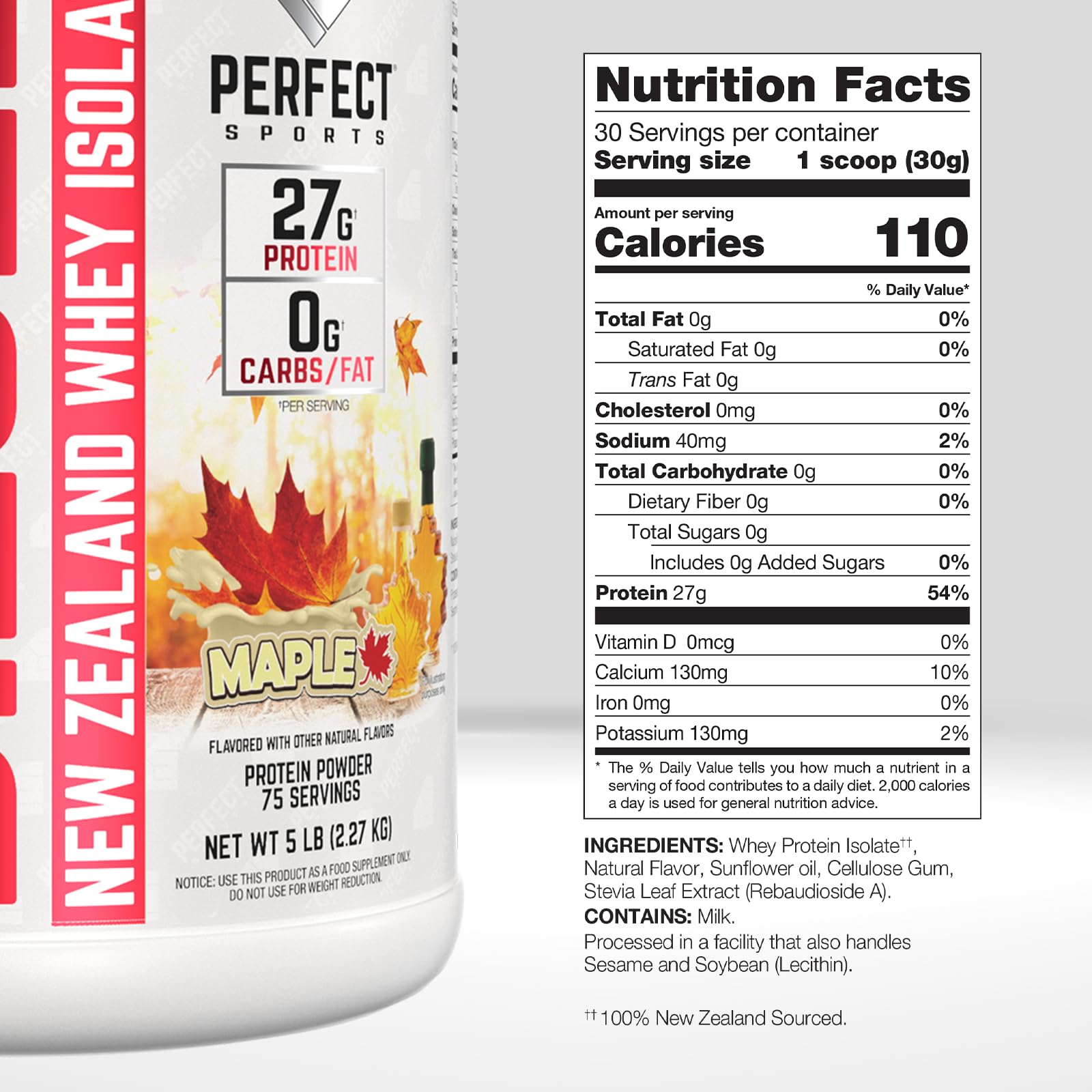 Perfect Sports Diesel Whey Isolate label closeup shows stevia-sweetened formula with no artificial ingredients