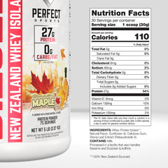 Perfect Sports Diesel Whey Isolate label closeup shows stevia-sweetened formula with no artificial ingredients