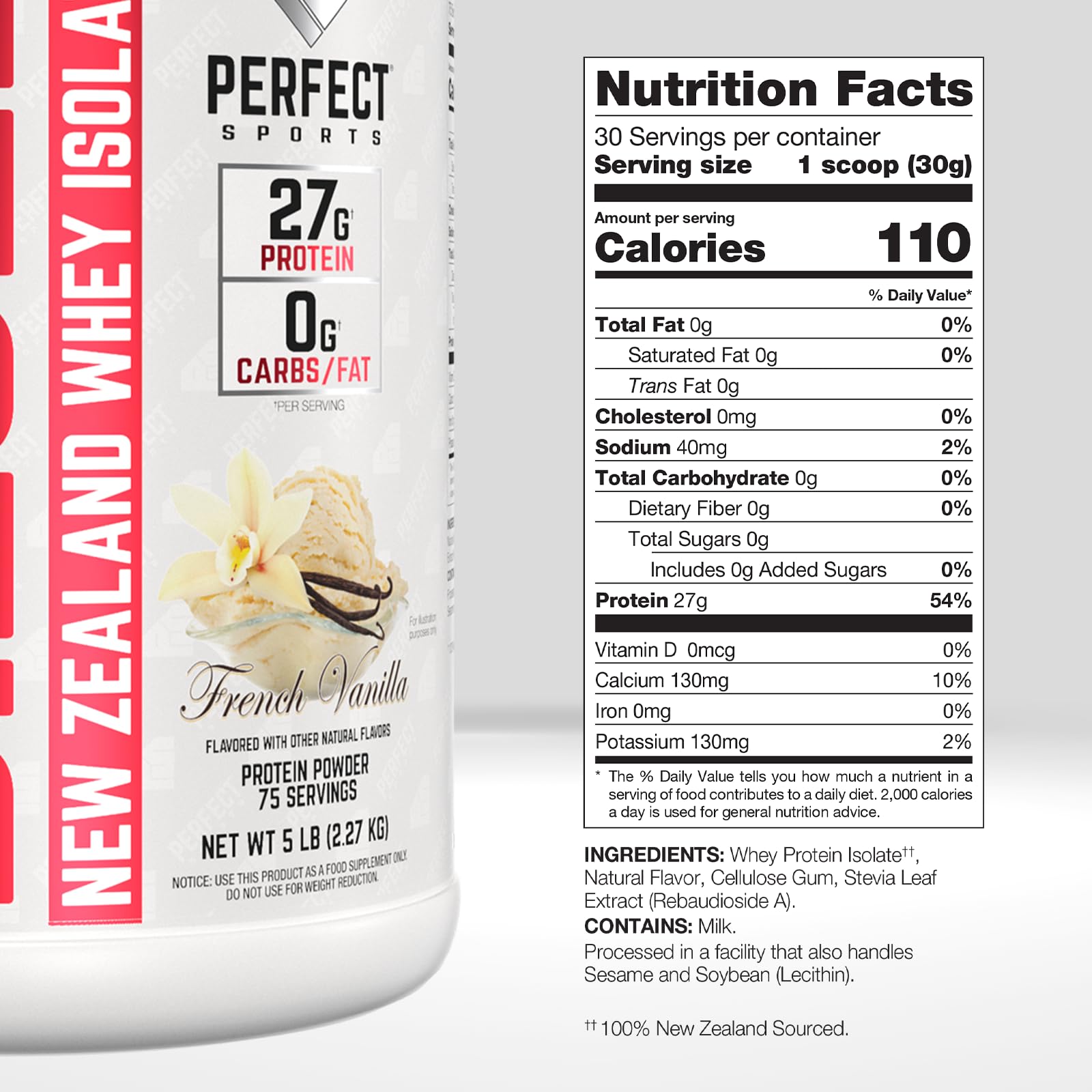 PERFECT SPORTS Diesel Whey Isolate label shows New Zealand origin and purity.