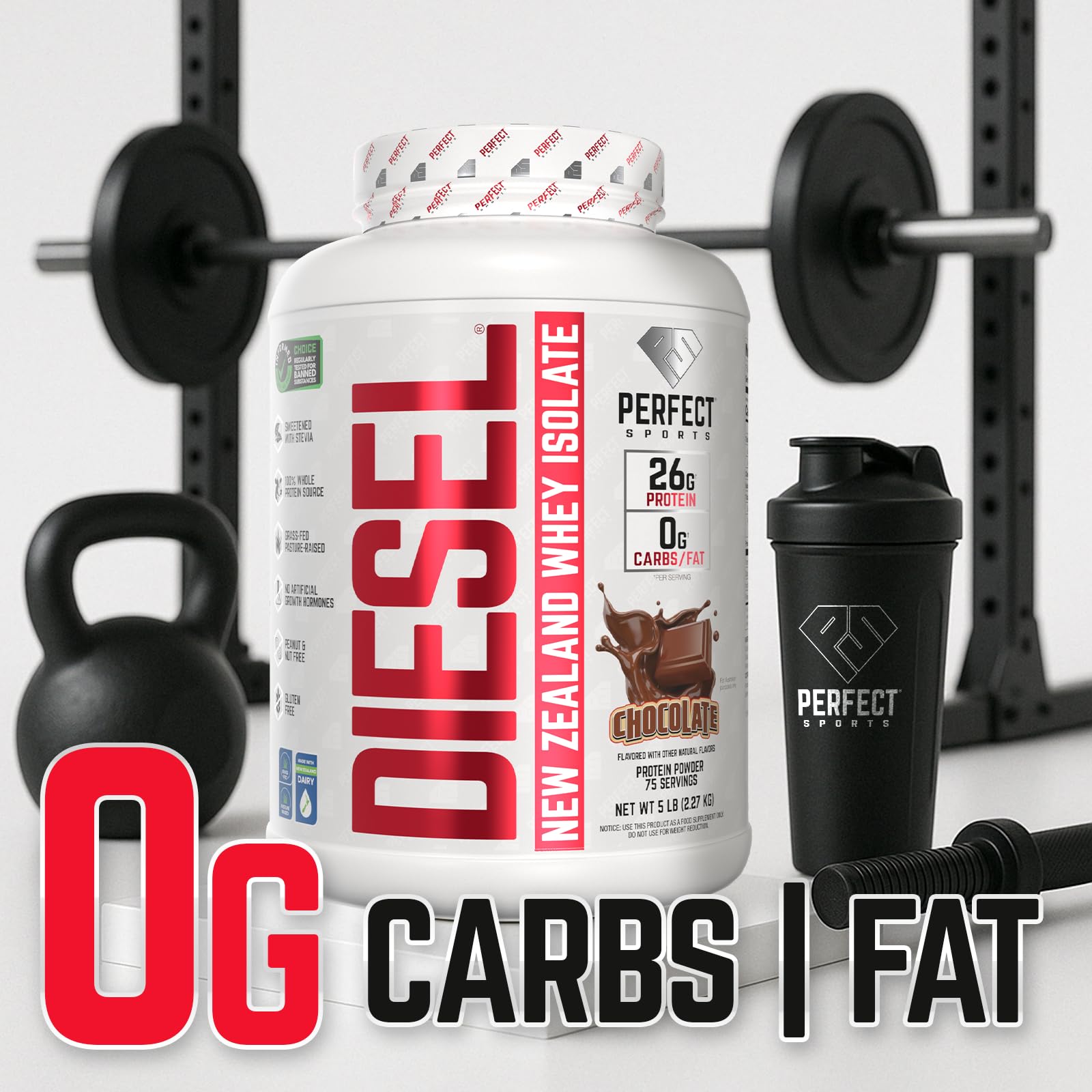 PERFECT SPORTS DIESEL whey isolate measuring-scoop highlights easy portion control.