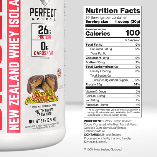 PERFECT SPORTS Diesel NZ whey isolate canister — smooth, clump-free mixing.