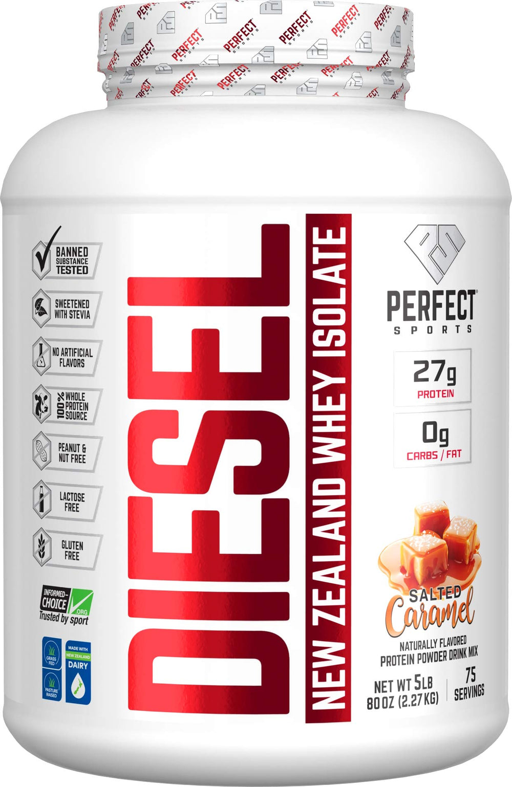 PERFECT SPORTS Diesel whey isolate front label for premium protein