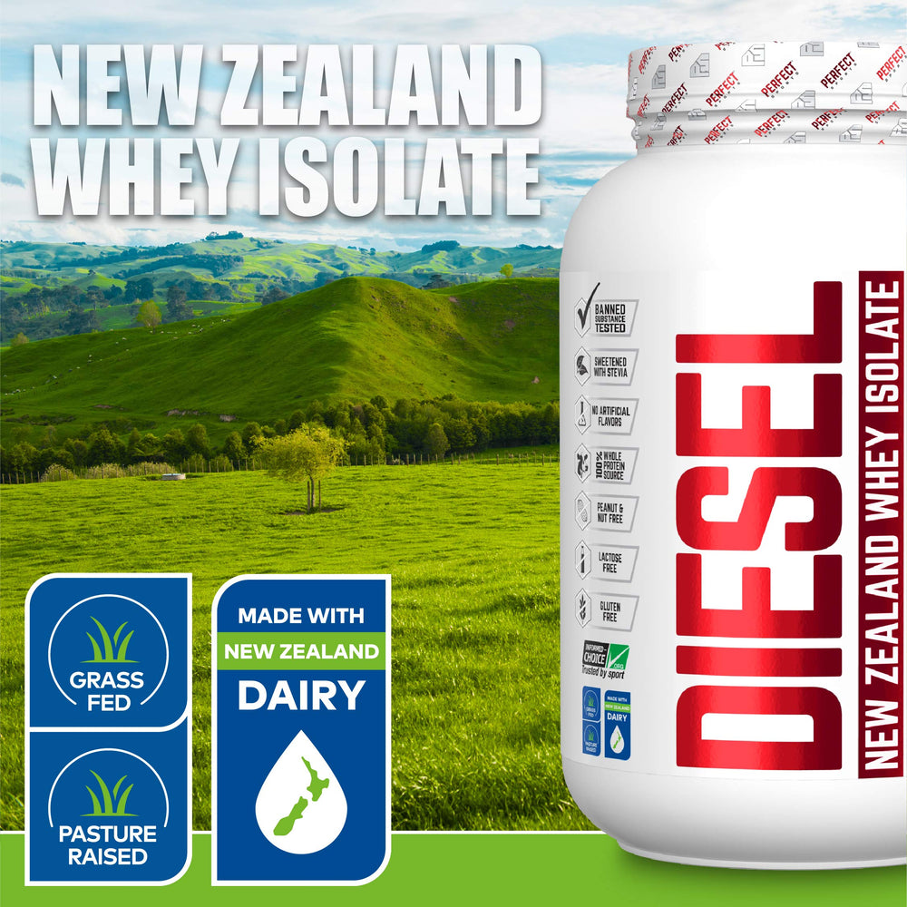 Scoop of PERFECT SPORTS Diesel whey isolate for convenient dispensing