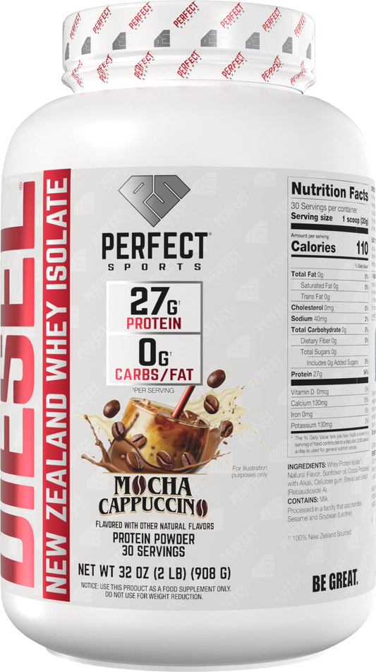 Shaker with PERFECT SPORTS Diesel whey isolate showing easy mixability and smooth texture.