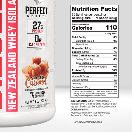 Diesel whey isolate Salted Caramel label highlights stevia-sweetened, artificial-free formula.