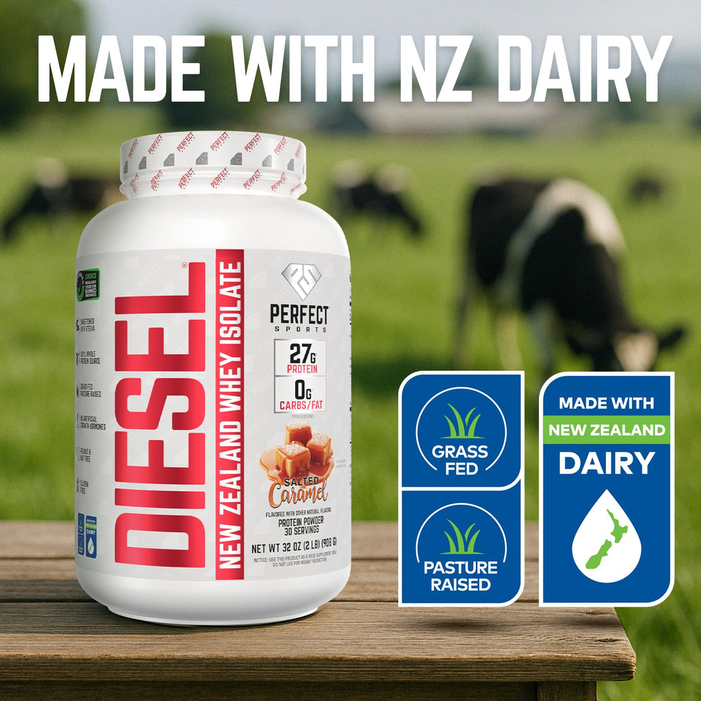 Perfect Sports Diesel powder dispensed with spoon for quick, clump-free mixing.