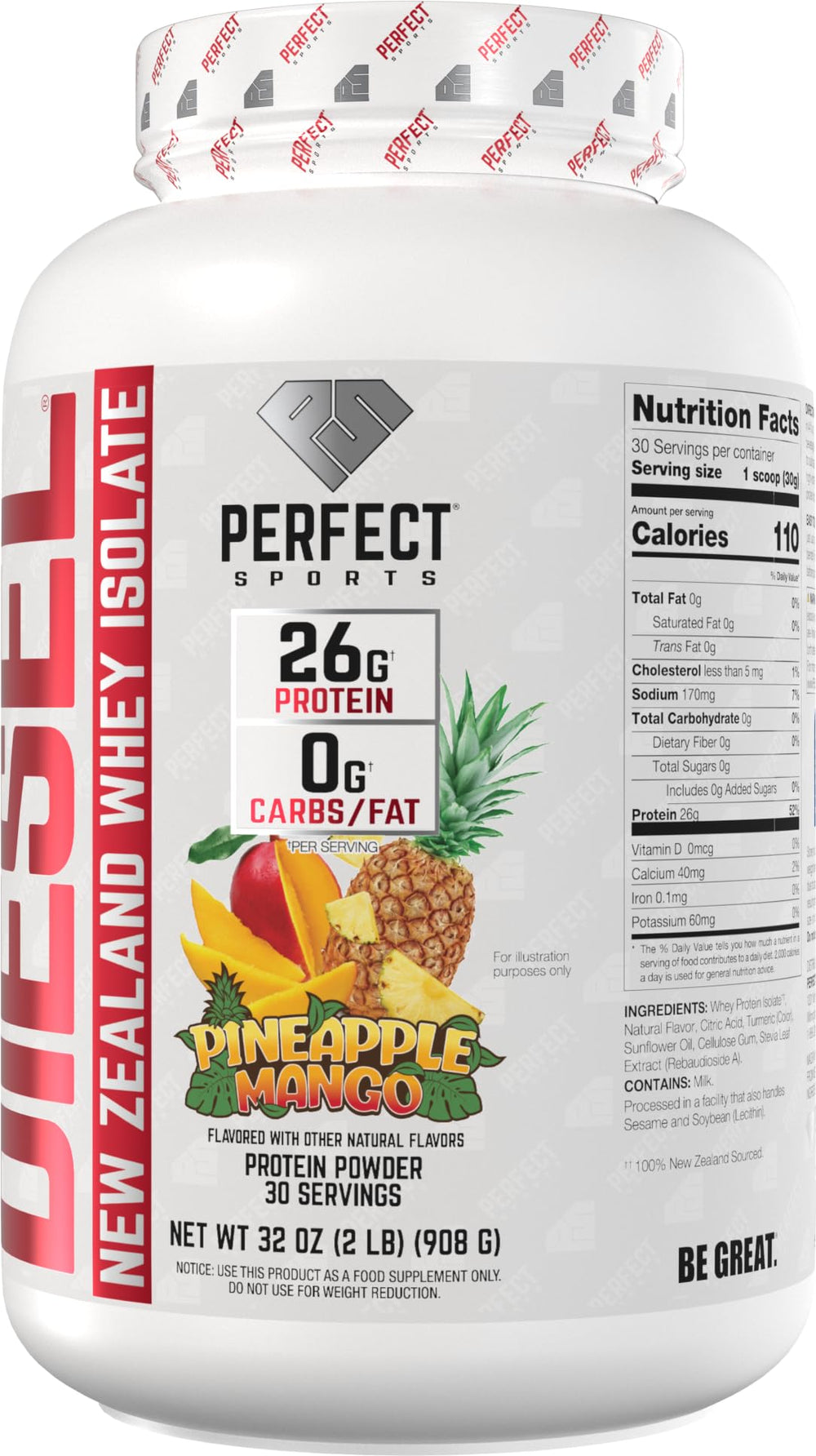 PERFECT SPORTS Diesel whey protein isolate scoop blends smoothly in a shaker.