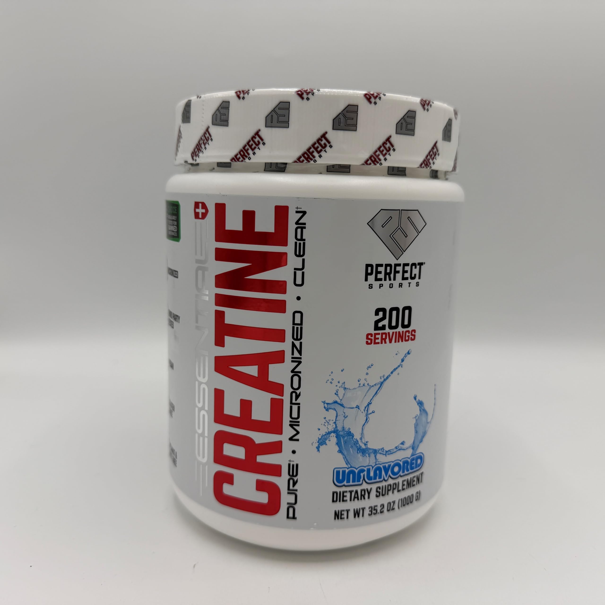 Micronized creatine powder by PERFECT SPORTS for smooth mixing in beverages.