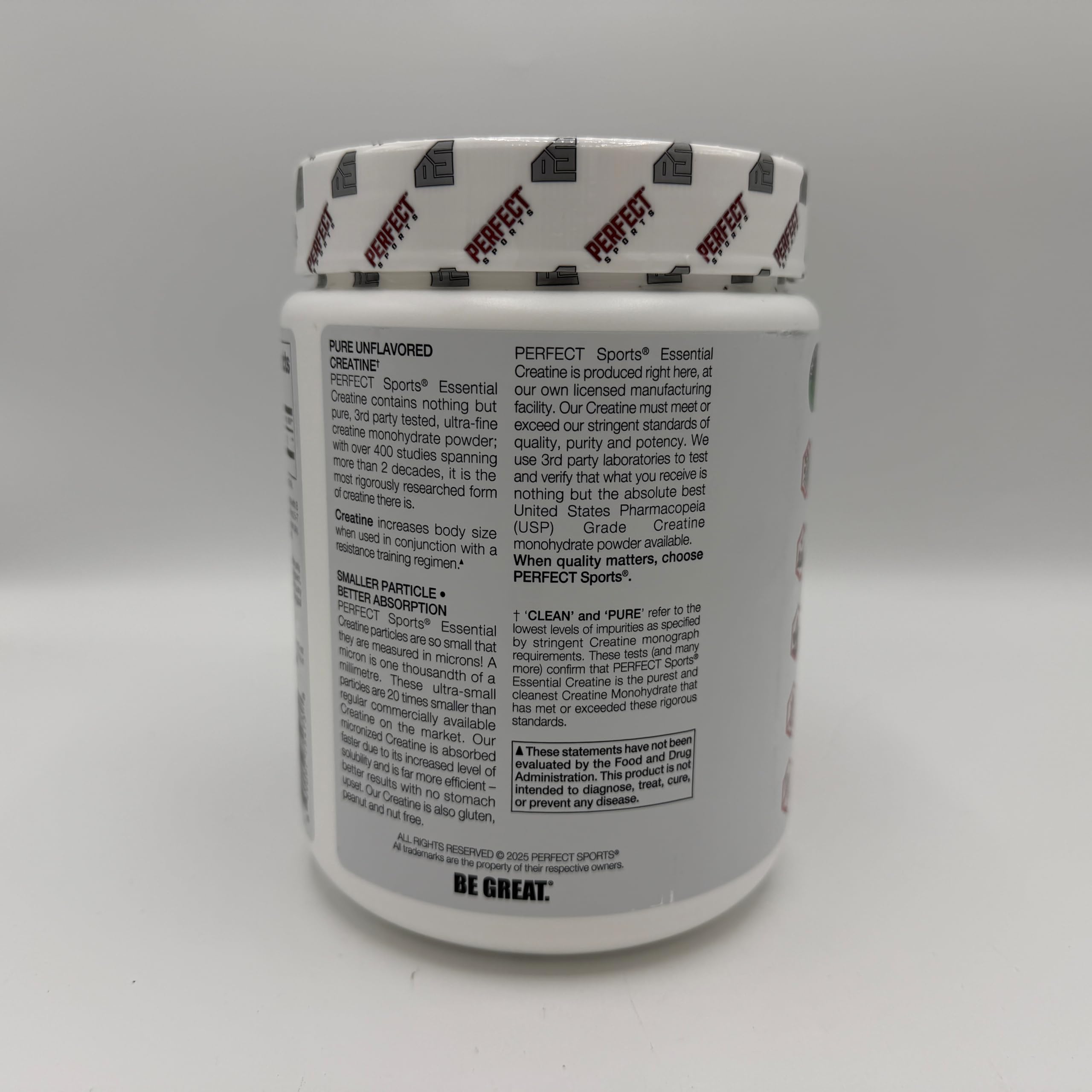 Vegan-friendly creatine powder from PERFECT SPORTS suited for plant-based diets.