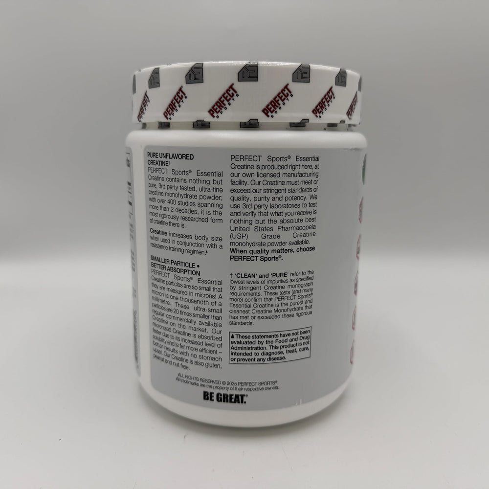 Vegan-friendly creatine powder from PERFECT SPORTS suited for plant-based diets.