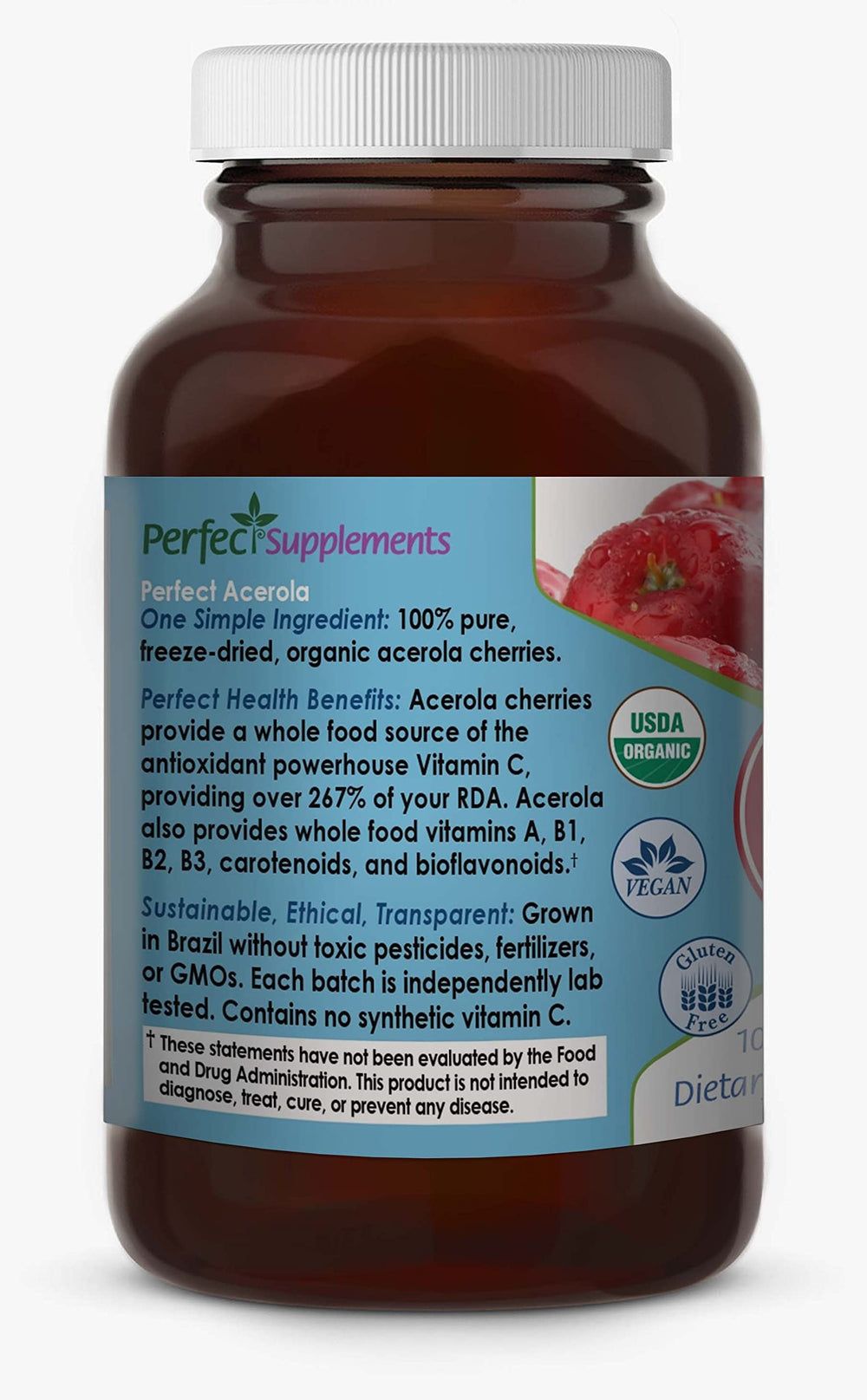 Measuring scoop with acerola powder emphasizes easy daily dosing and consistency for smoothies, yogurt, or drinks.