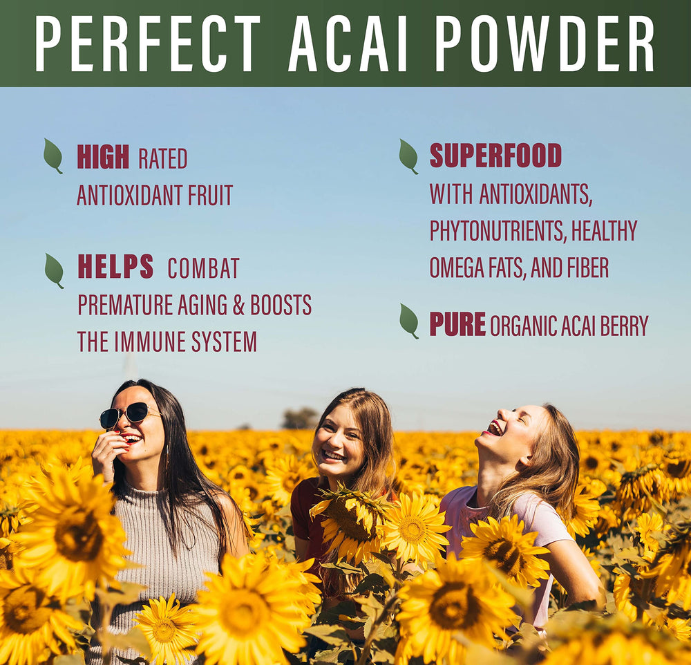 Pouring acai powder into a smoothie for a rich, purple drink
