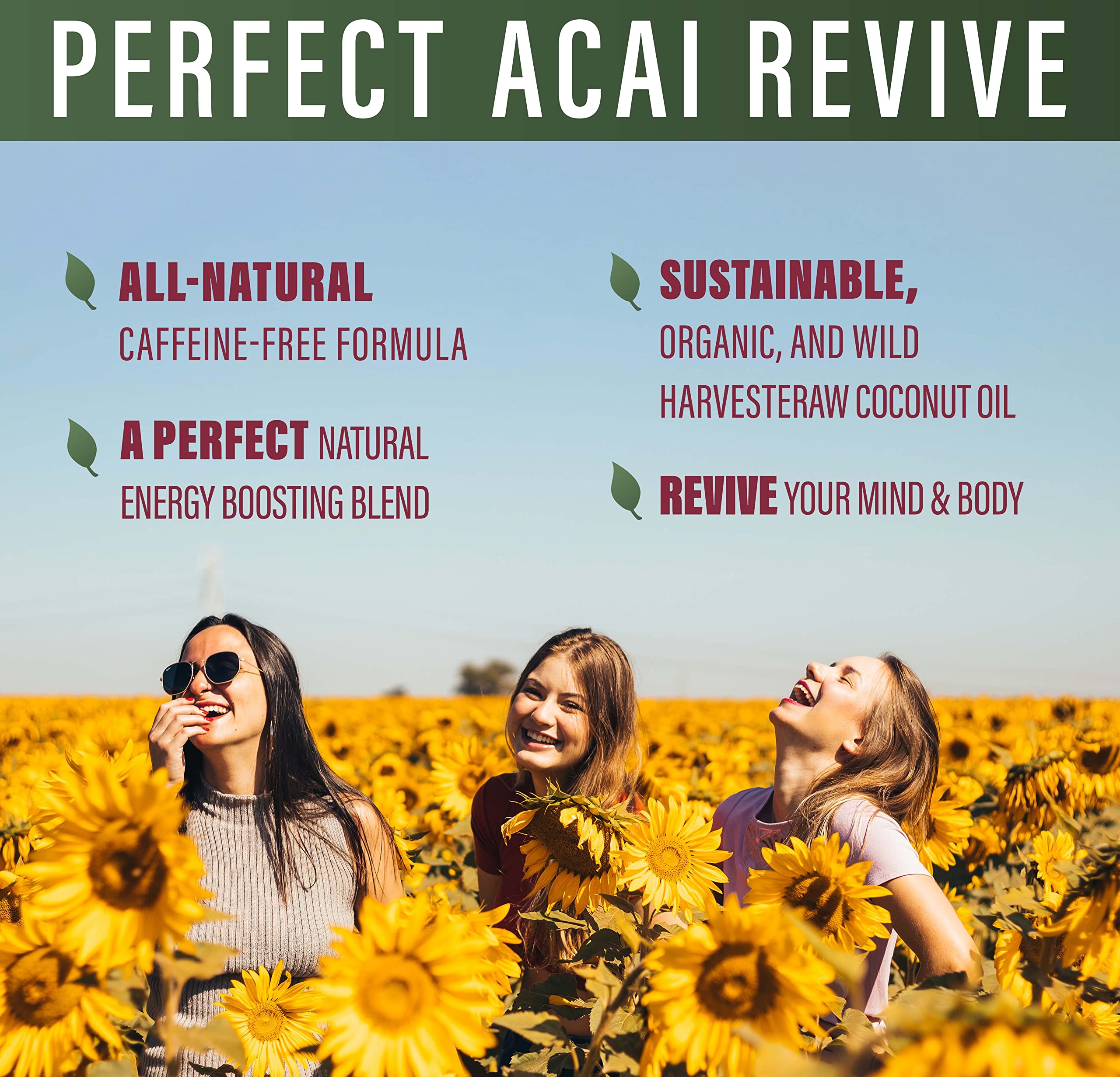 Perfect Acai Revive capsules provide convenient daily nourishment with acai, cordyceps, and rhodiola.