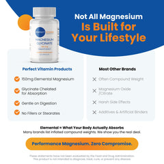 Bottle on bed scene with Perfect Vitamin Products Magnesium Glycinate suggesting bedtime relaxation