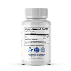Plain bottle of Perfect Vitamin Products Magnesium Glycinate on a desk for daily use