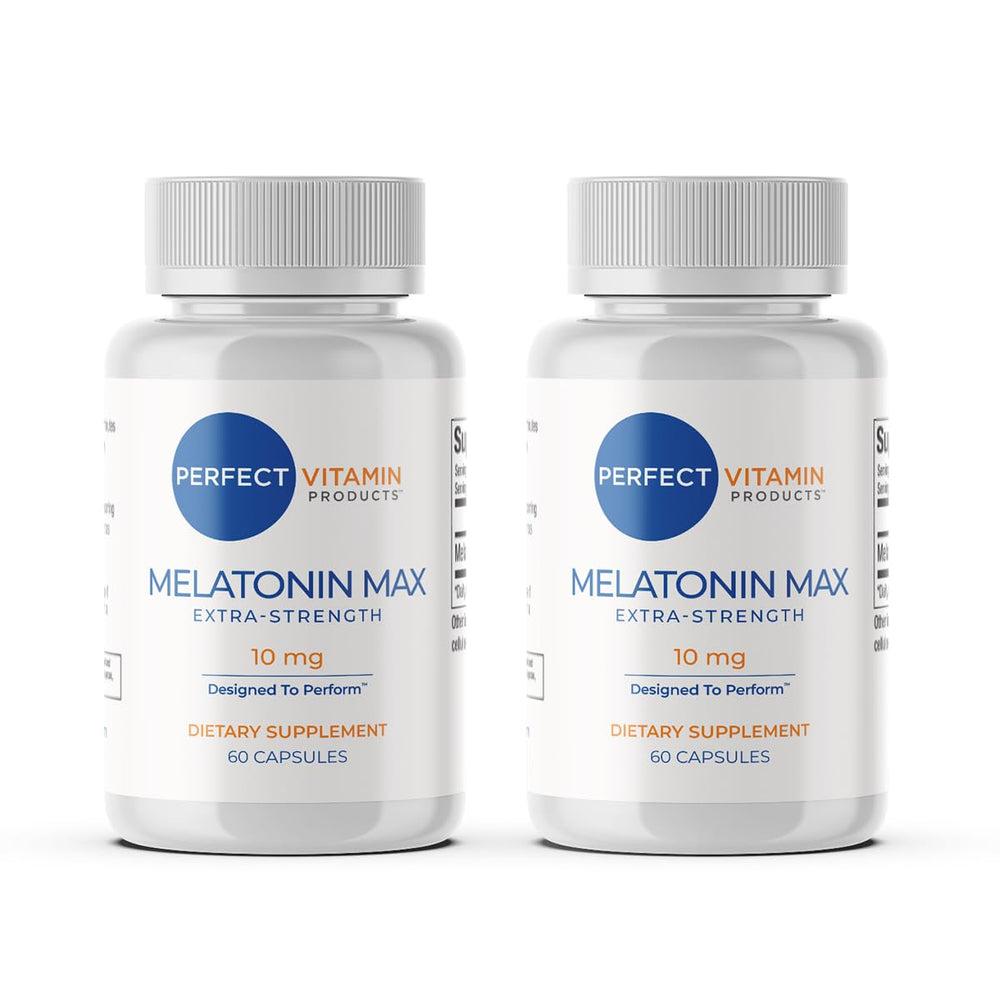 Perfect Vitamin Products melatonin 10mg bottle promotes nighttime relaxation