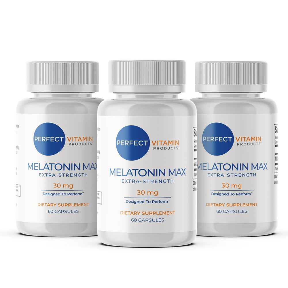 Perfect Vitamin Products melatonin 30mg bottle for a consistent nightly routine.