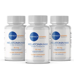Perfect Vitamin Products melatonin 30mg bottle for a consistent nightly routine.