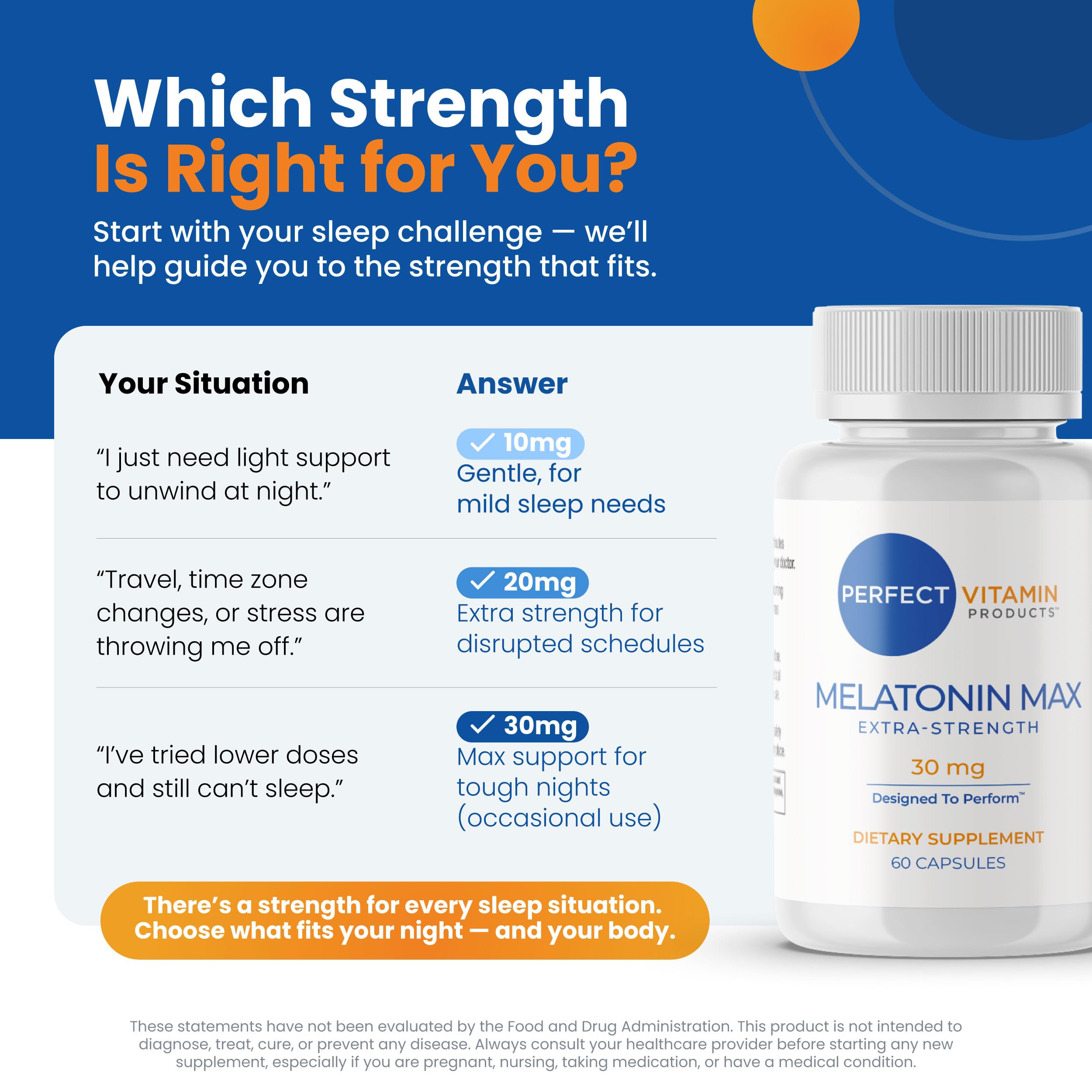 Perfect Vitamin Products melatonin 30mg foil pack emphasizes single-capsule convenience.