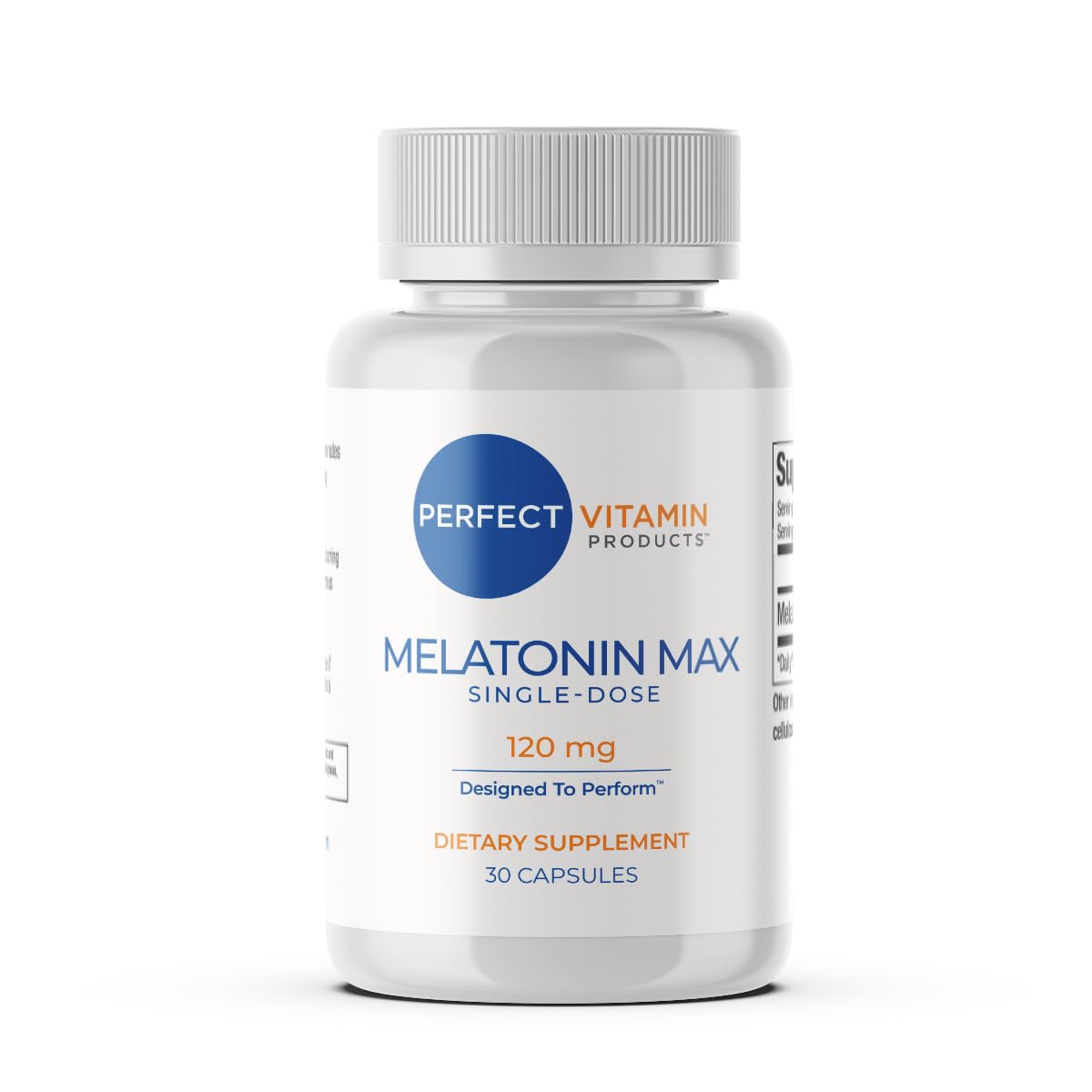 Perfect Vitamin Products Melatonin Max 120mg bottle supports restful sleep.