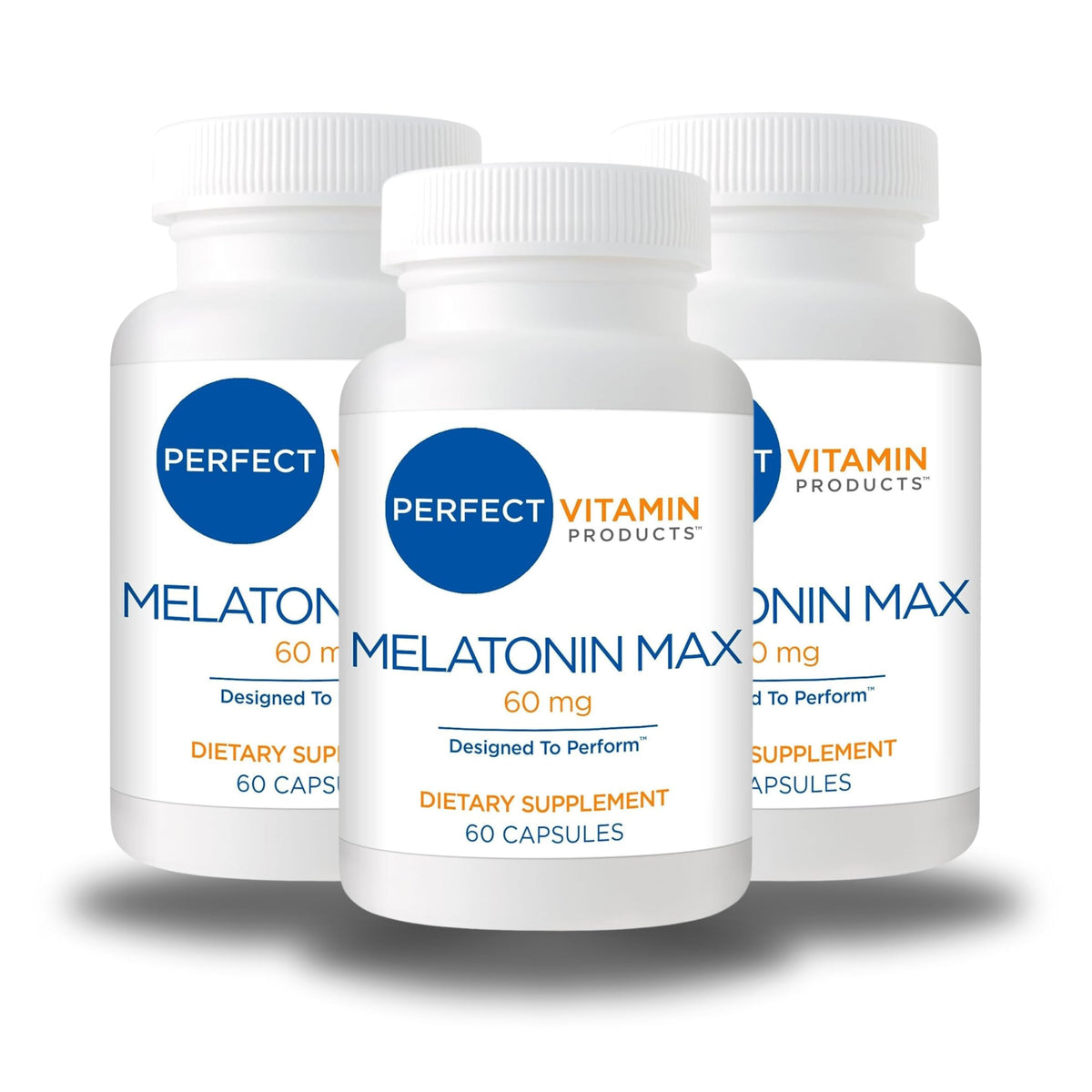 Perfect Vitamin Products Melatonin MAX 60mg bottle demonstrates high-dose nightly support