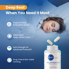 Perfect Vitamin Products Melatonin MAX 60mg capsule ready for simple nightly routine