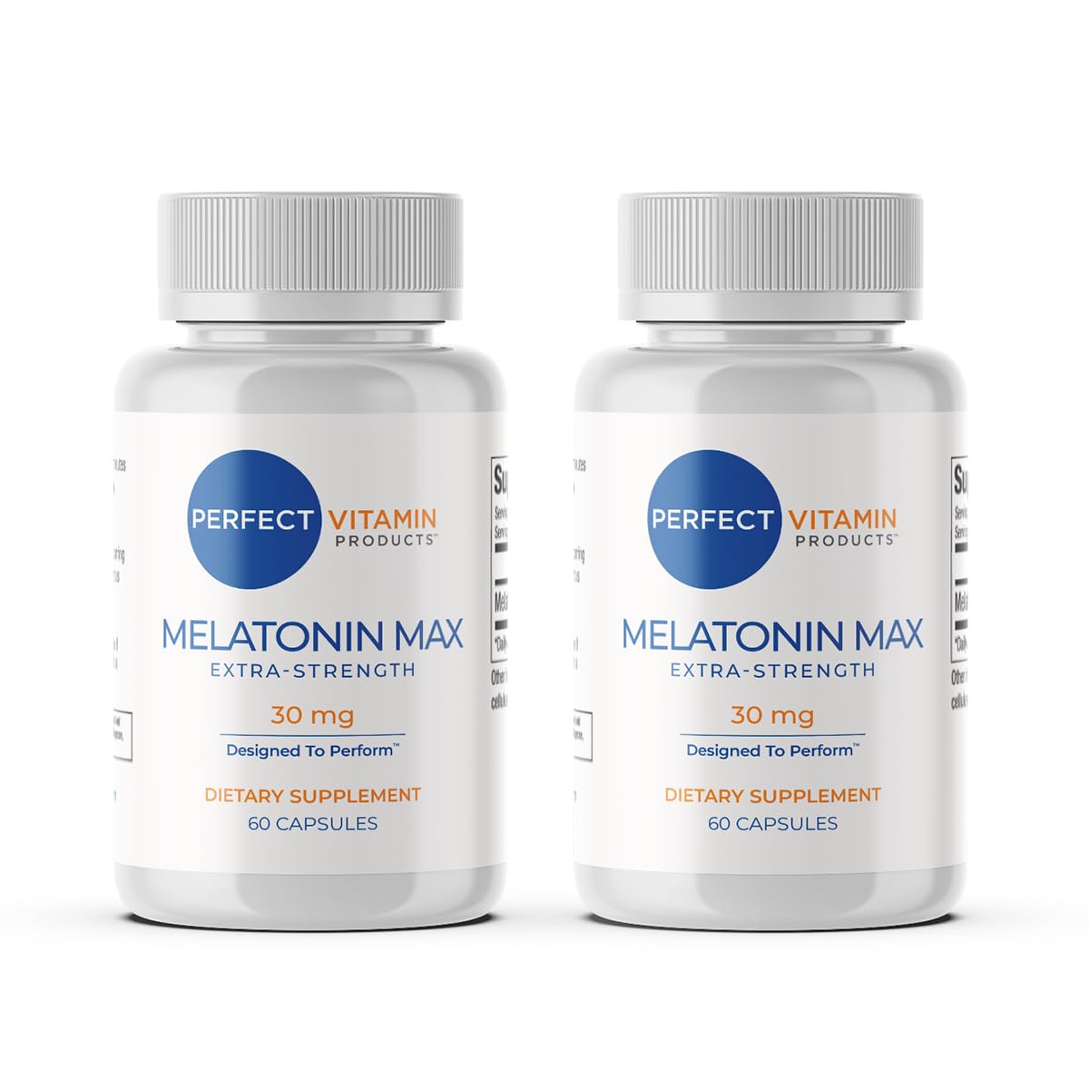 Perfect Vitamin Melatonin MAX bottle closeup showing high 30 mg dosage for night support