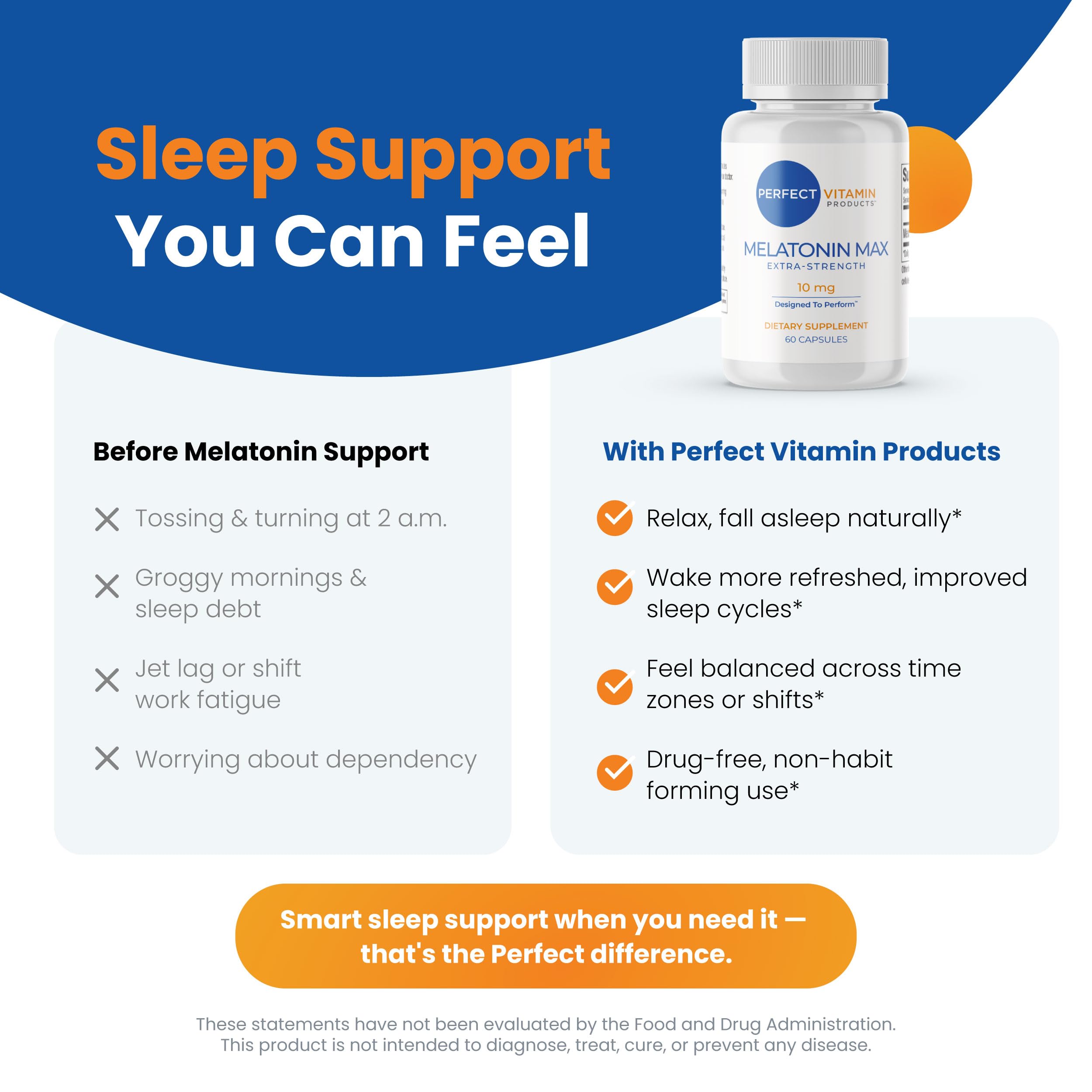 Perfect Vitamin Products vegan melatonin label emphasizes allergen-friendly formula