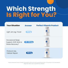 Perfect Vitamin Products melatonin capsule ready for bedtime routine.