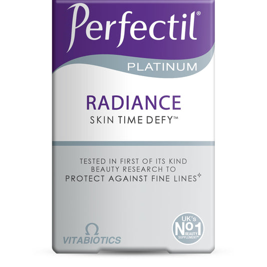 Perfectil Platinum Skin Radiance bottle with advanced nutrients for nourished, glowing skin.
