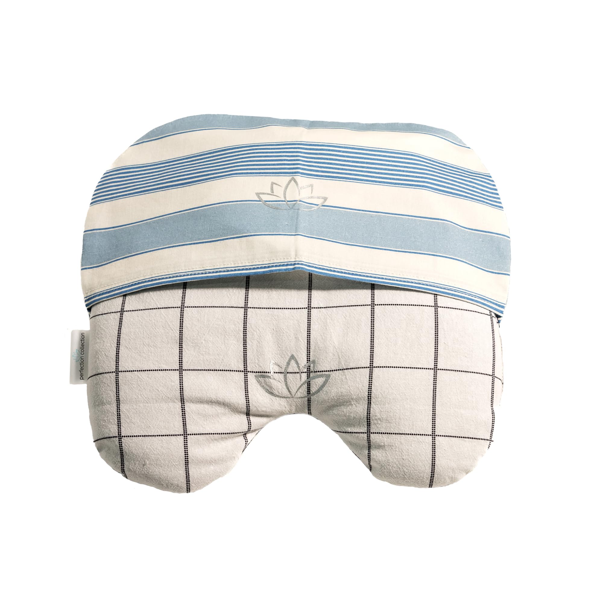 Perfection Collection eye pillow blue ivory stripe closeup for temperature therapy