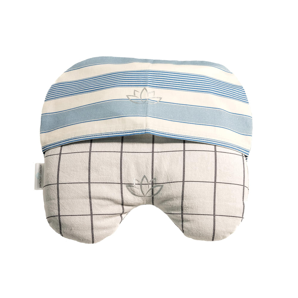 Perfection Collection eye pillow blue ivory stripe closeup for temperature therapy