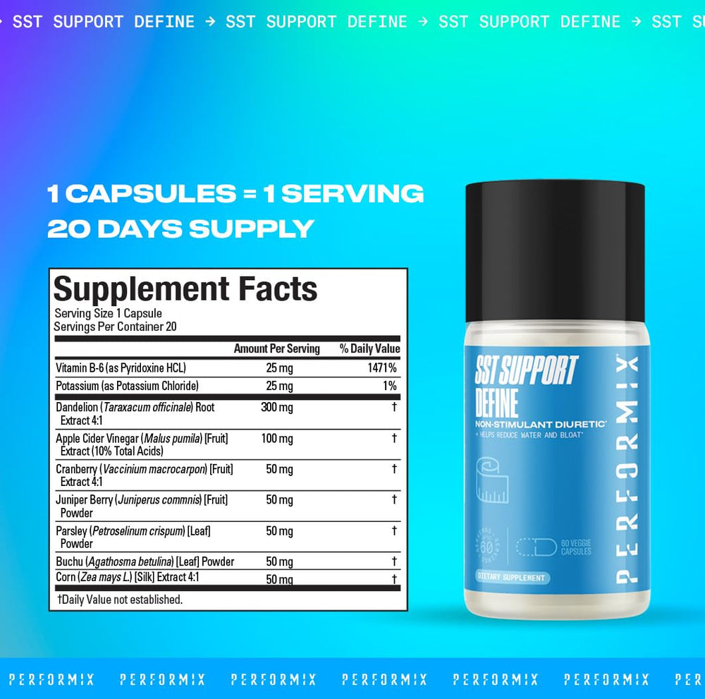 Close-up of the Define label with dandelion extract note.
